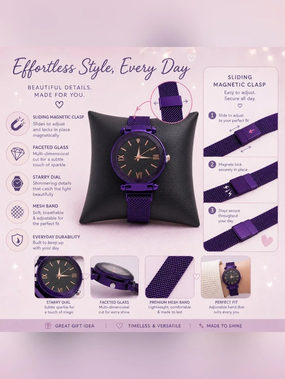 Purple Mesh Watch Rose Gold Markers